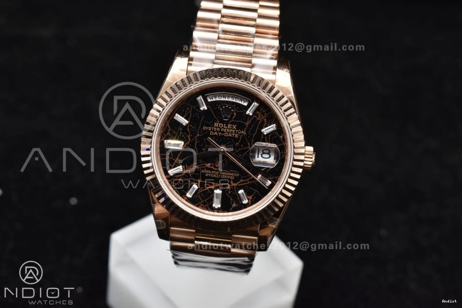 RG DayDate Crystal Bracelet 904L 40 706 Practical Steel President GMF A Meteorite On Markers Dial 0705